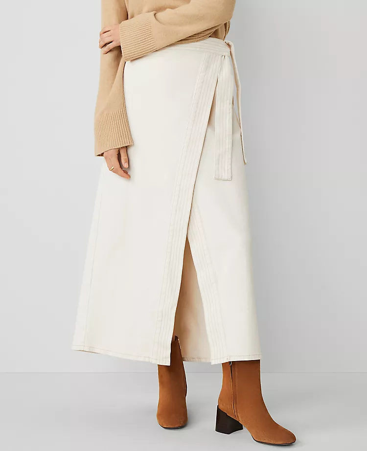 Petite Weekend Collection Denim Wrap Maxi Skirt