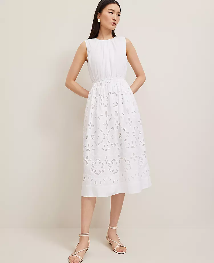 Eyelet Flare Midi Dress