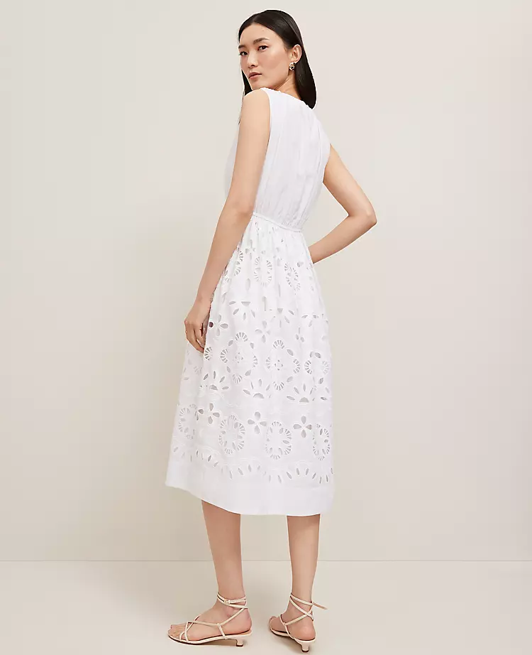 Eyelet Flare Midi Dress