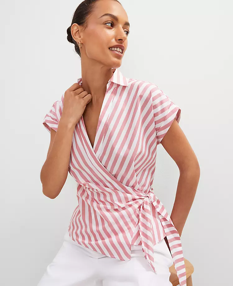Striped Collared Tie Waist Top