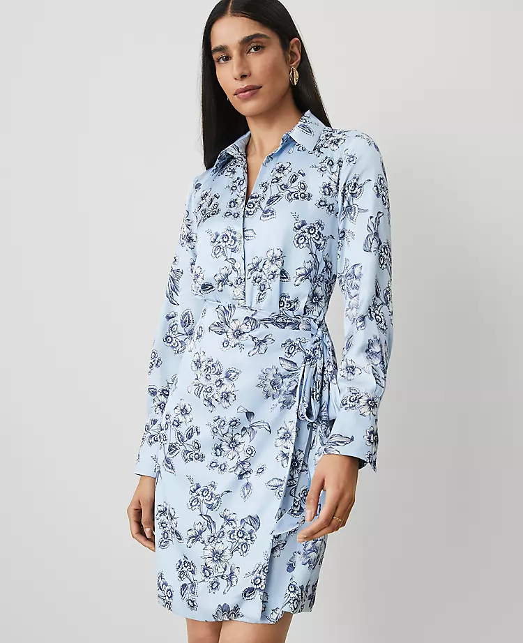 Petite Toile Collared Wrap Dress