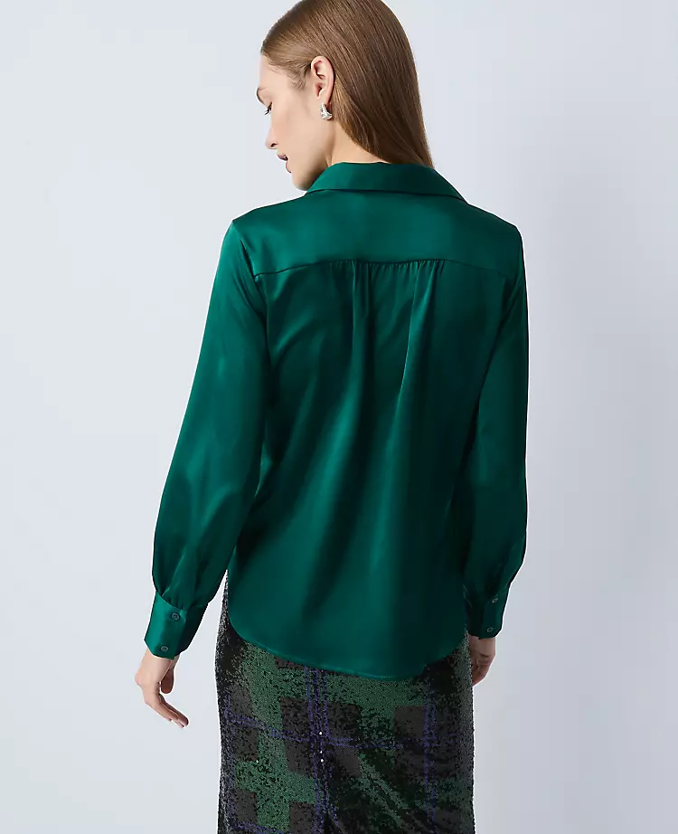 Collared Shirred Yoke Button Down Shirt