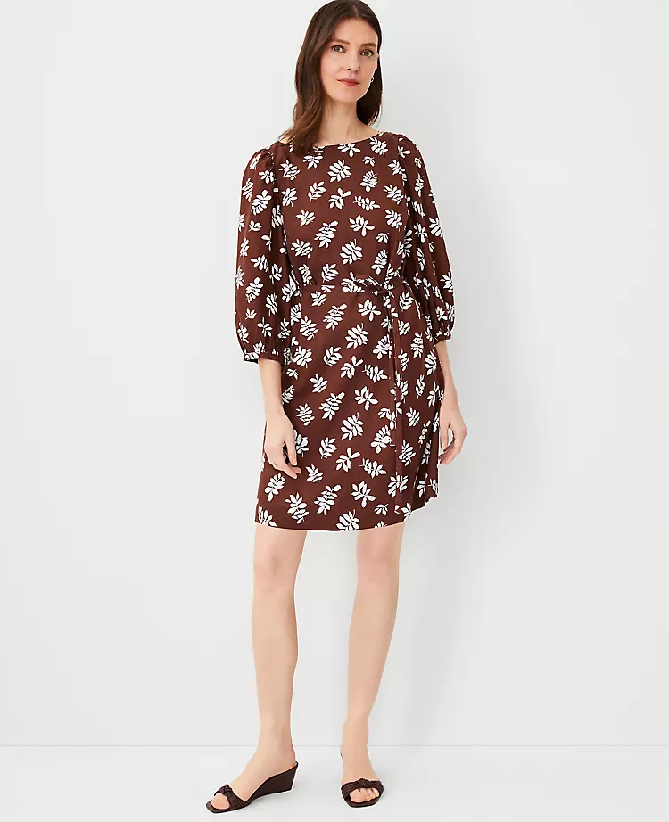 3008-Leafed-Linen-Blend-Puff-Sleeve-Shift-Dress-1.webp Leafed Linen Blend Puff Sleeve Shift Dress
