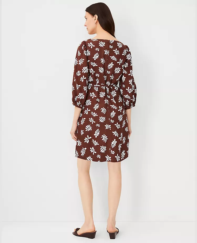 3008-Leafed-Linen-Blend-Puff-Sleeve-Shift-Dress-2.webp Leafed Linen Blend Puff Sleeve Shift Dress