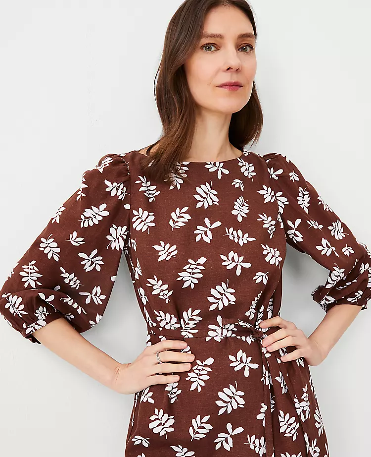 3008-Leafed-Linen-Blend-Puff-Sleeve-Shift-Dress-3.webp Leafed Linen Blend Puff Sleeve Shift Dress