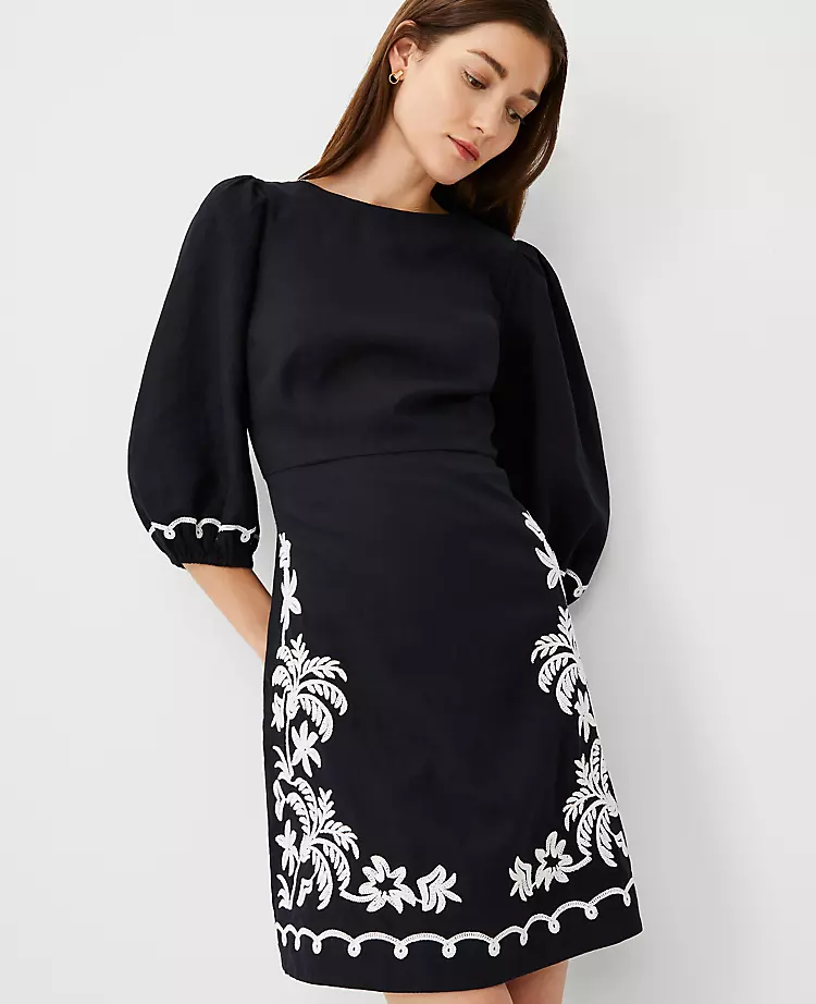 3034-Petite-Embroidered-Linen-Blend-Open-Back-Flare-Dress-4.webp Petite Embroidered Linen Blend Open Back Flare Dress
