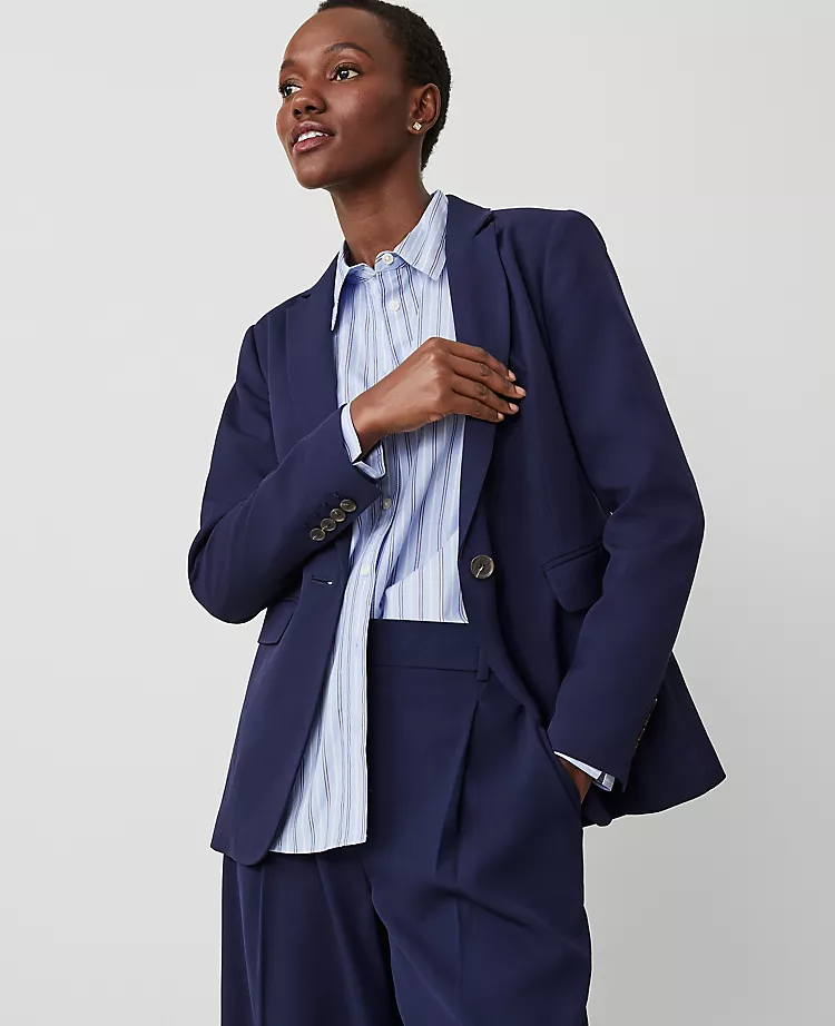The Long One Button Notched Blazer in Textured Drape