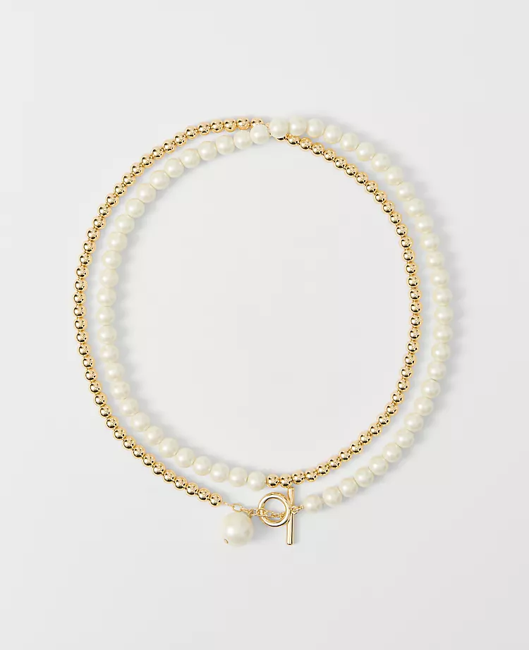Double Wrap Metal and Pearl Necklace