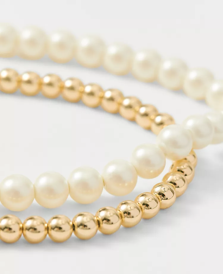 Double Wrap Metal and Pearl Necklace