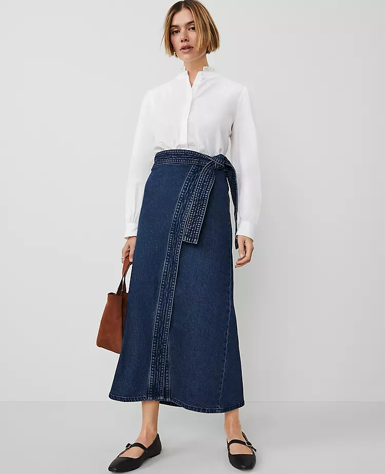 Petite Weekend Collection Denim Wrap Maxi Skirt