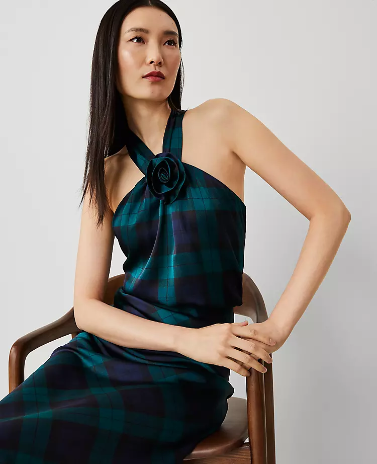 3315-Petite-Tartan-Rosette-Drape-Neck-Halter-Top-4.webp Petite Tartan Rosette Drape-Neck Halter Top