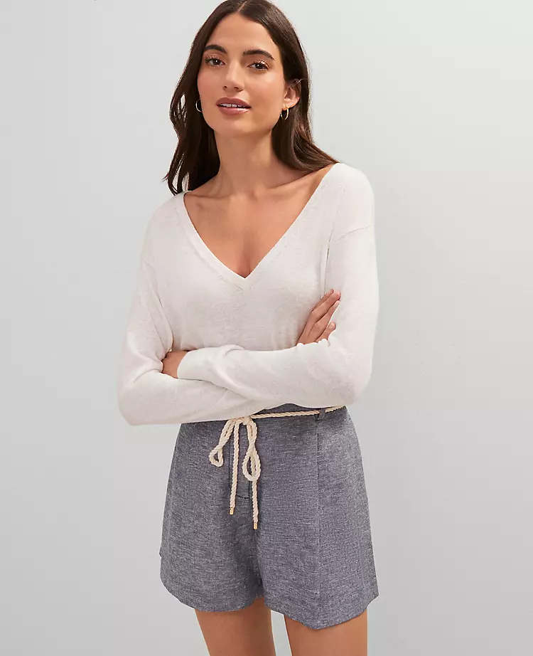 Weekend Collection Linen Blend V-Neck Sweater