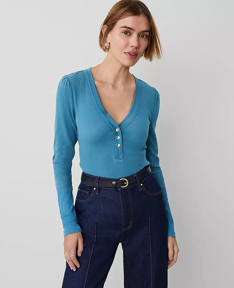 Weekend Collection Puff Sleeve Henley Top