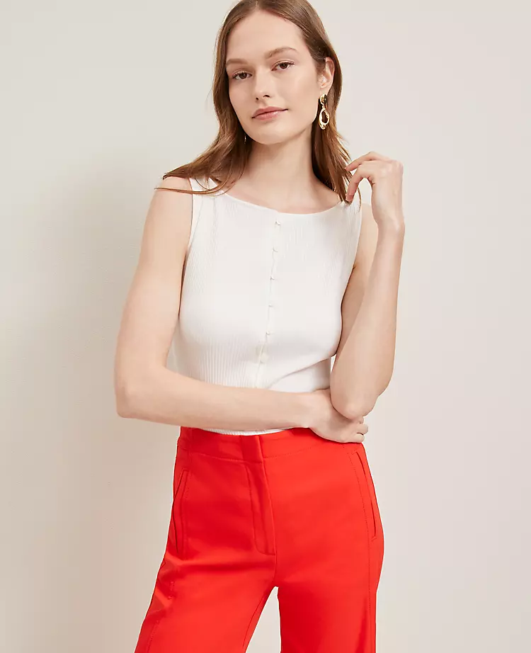 Ribbed Sleeveless Button Top