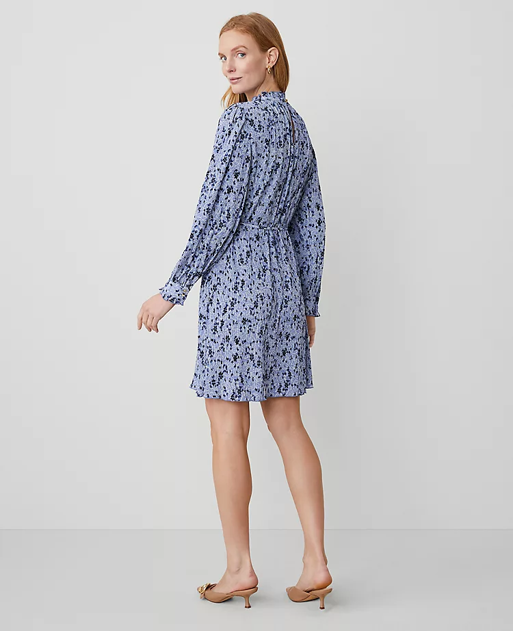 Floral Plisse Belted Shift Dress