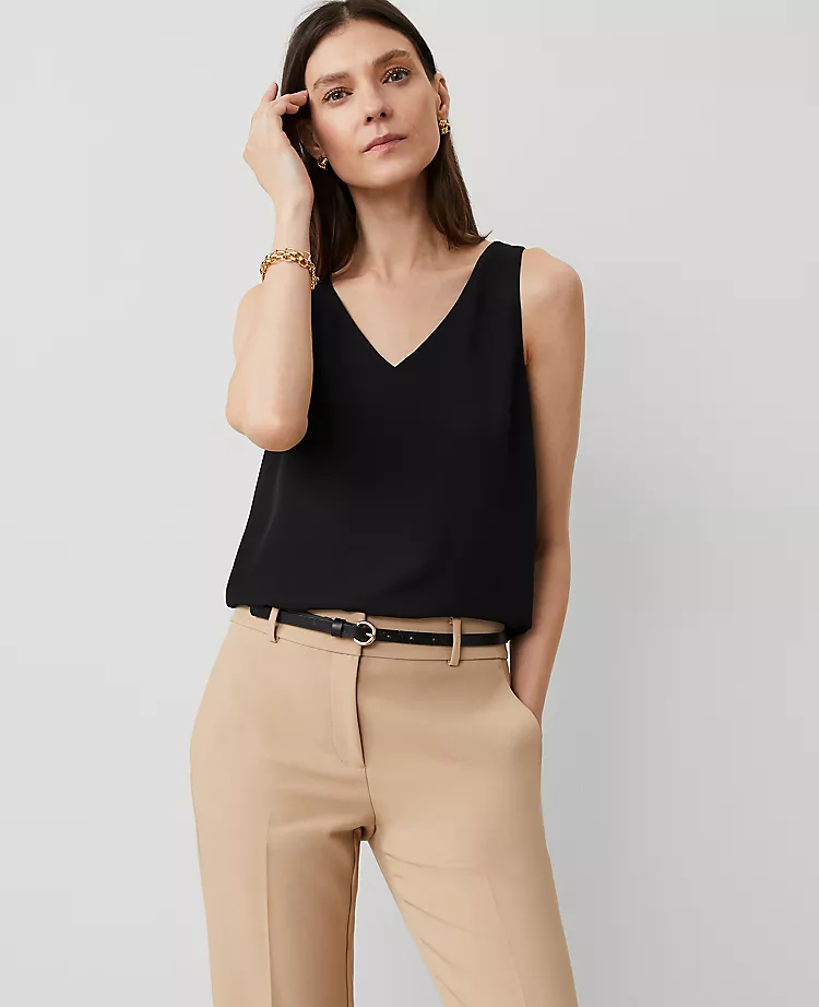 Petite Mixed Media V-Neck Shell