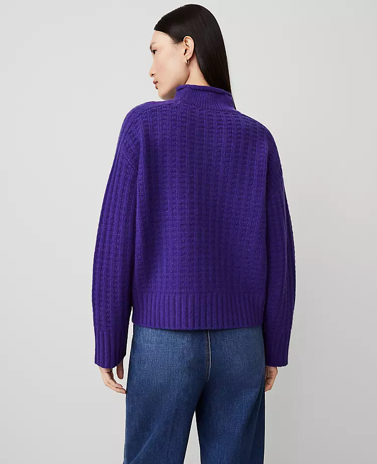 Cashmere Waffle Stitch Roll Neck Sweater