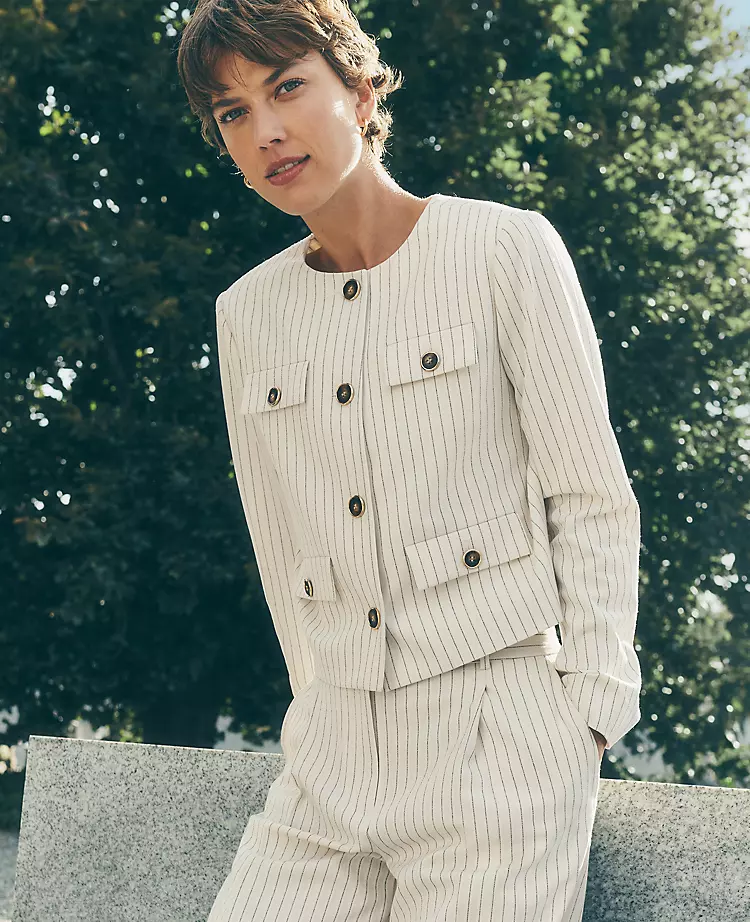 Pinstripe Crew Neck Jacket