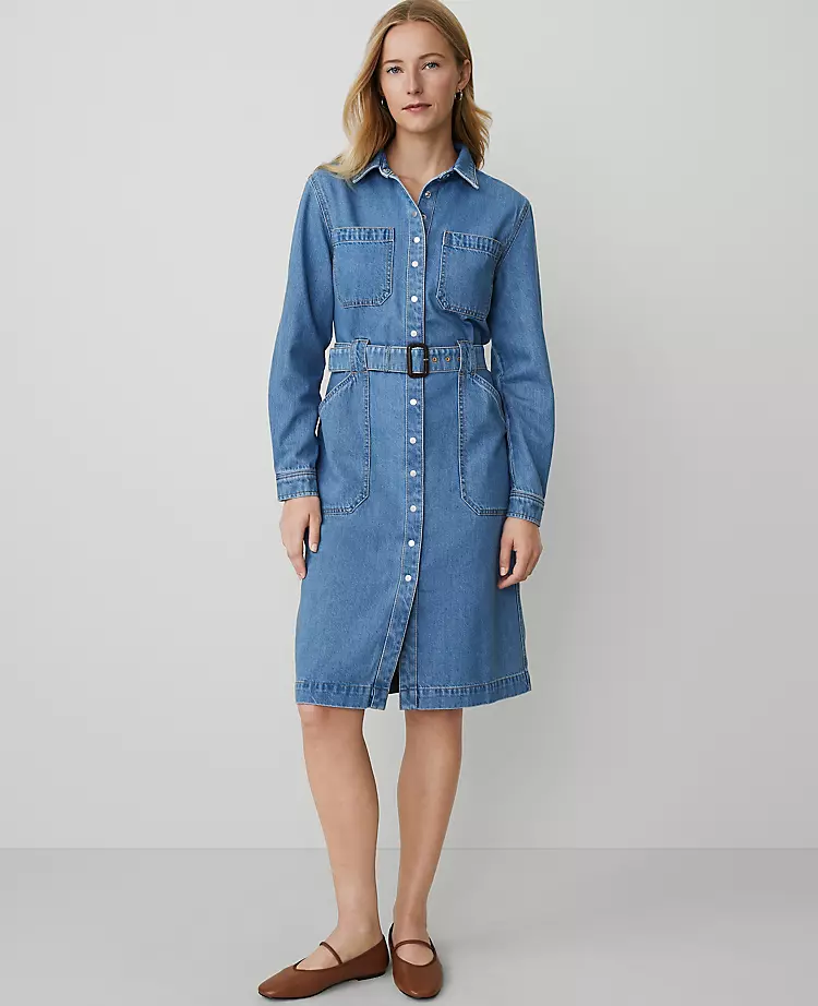 Weekend Collection Denim Collared Column Midi Dress