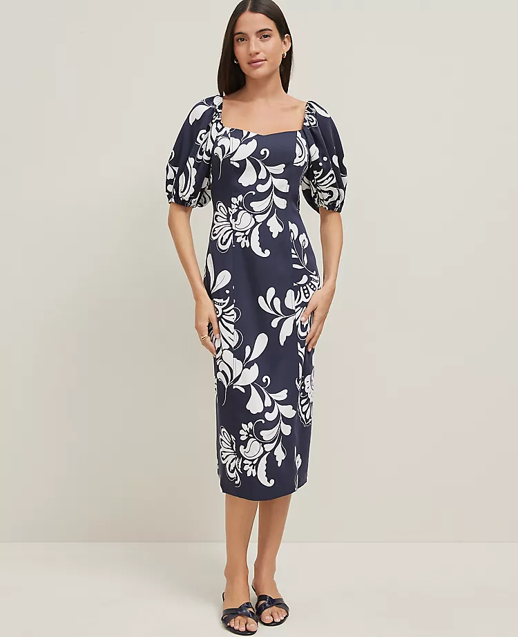 Floral Puff Sleeve Midi Dress