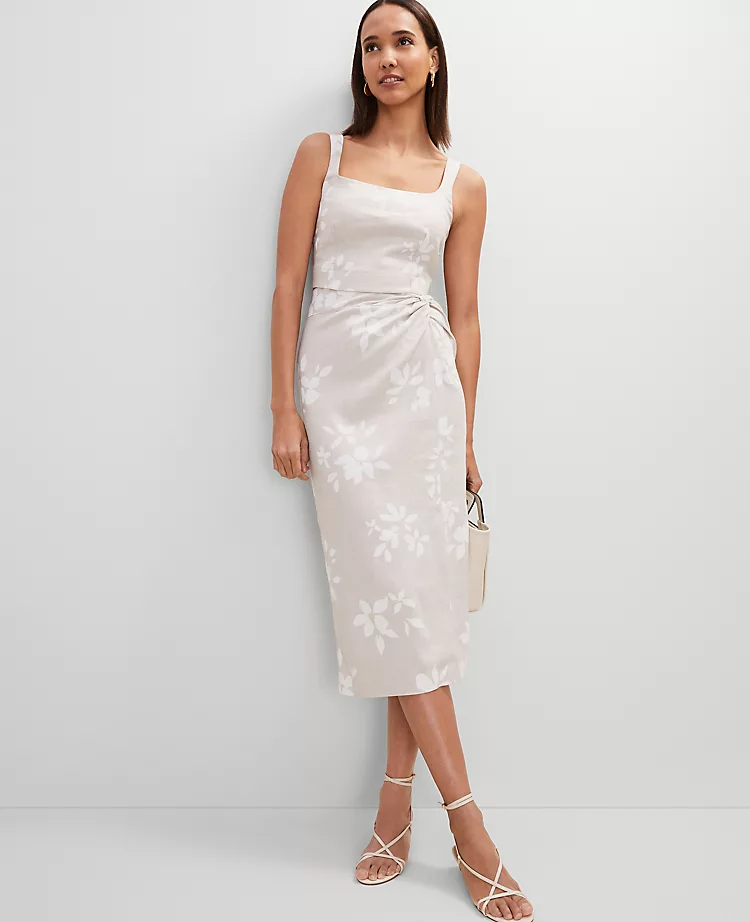 Knotted Linen Blend Pencil Skirt