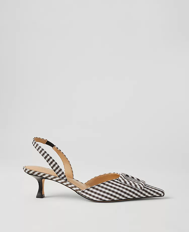 Gingham Buckle Slingback Pumps