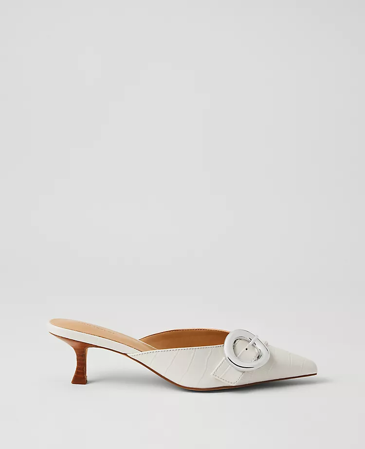Buckle Nip Toe Embossed Kitten Heels