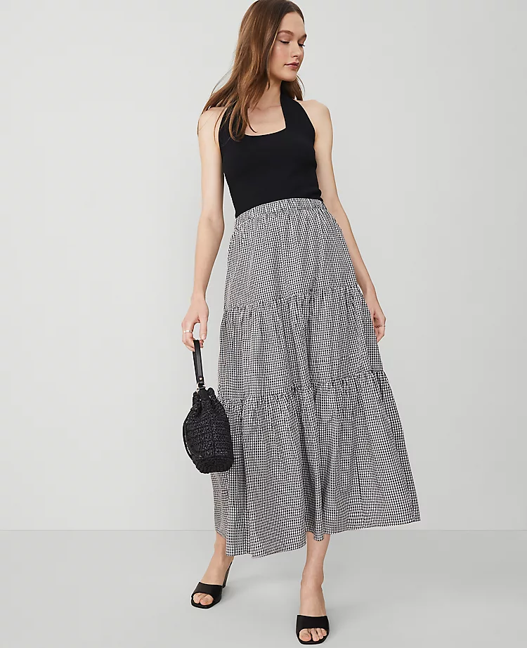 Gingham Taffeta Tiered Skirt