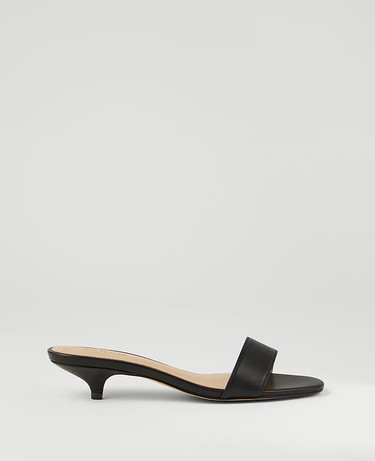 Leather Strappy Kitten Heel Mule Sandals