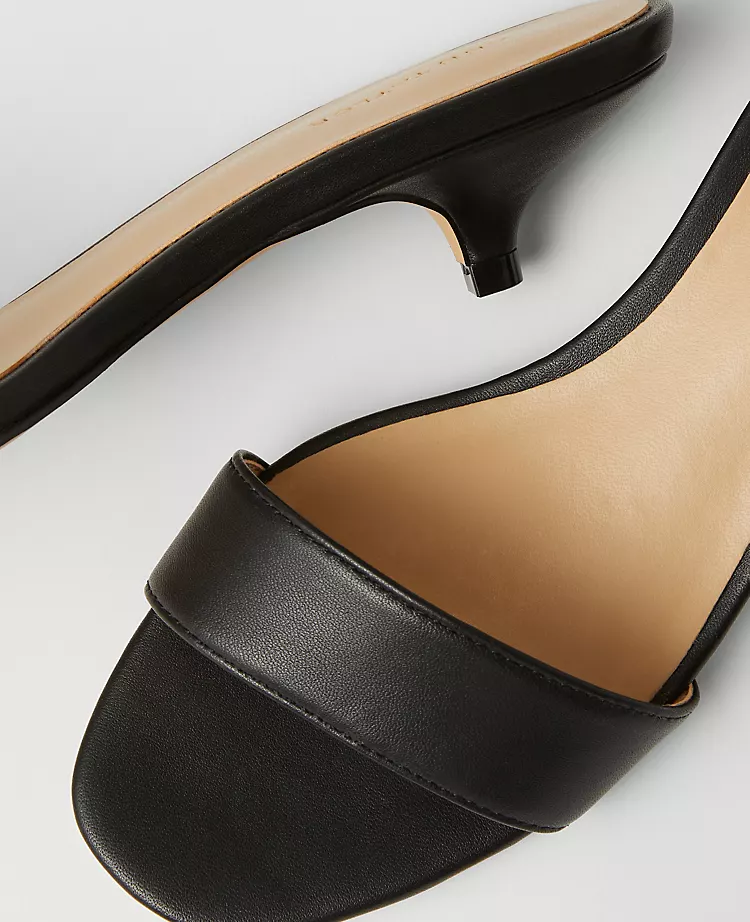 Leather Strappy Kitten Heel Mule Sandals
