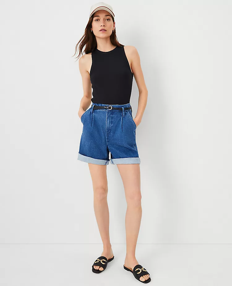 Petite Belted Denim Shorts