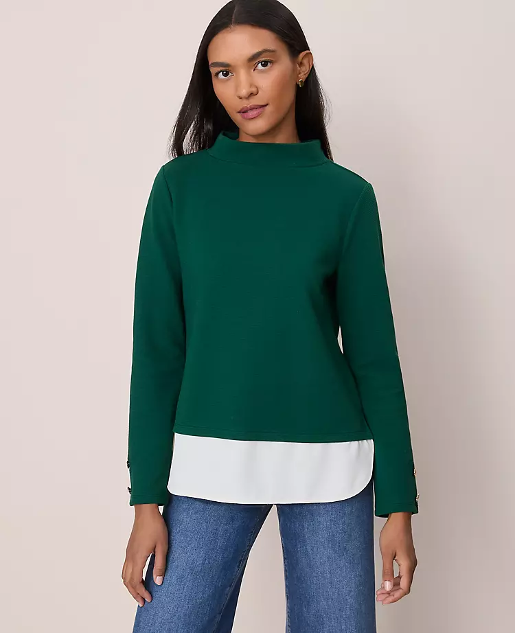 Mixed Media Mock Neck Top