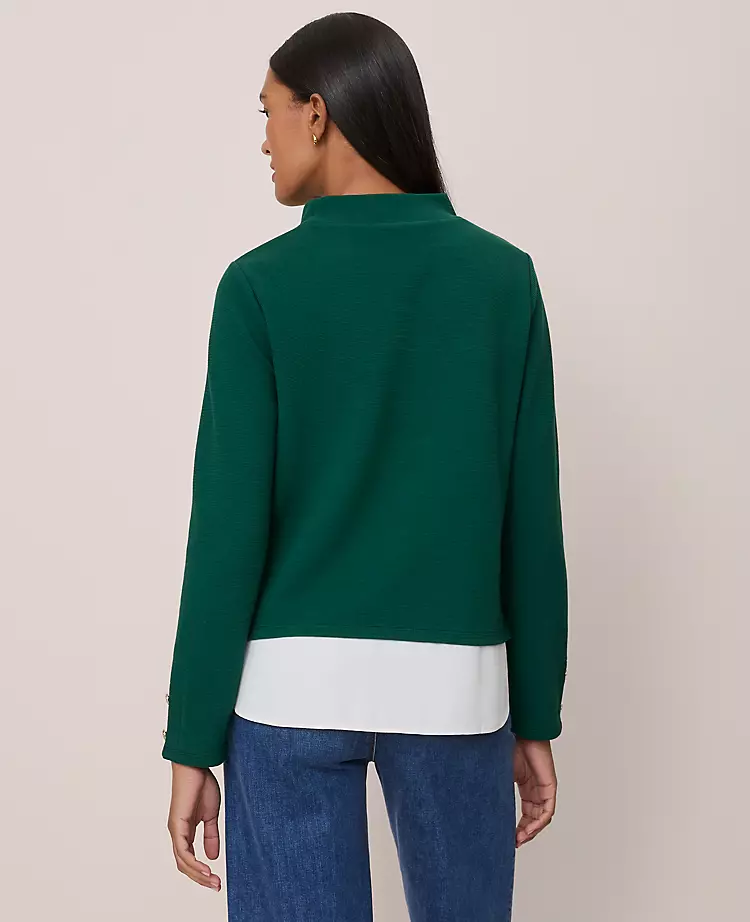 Mixed Media Mock Neck Top
