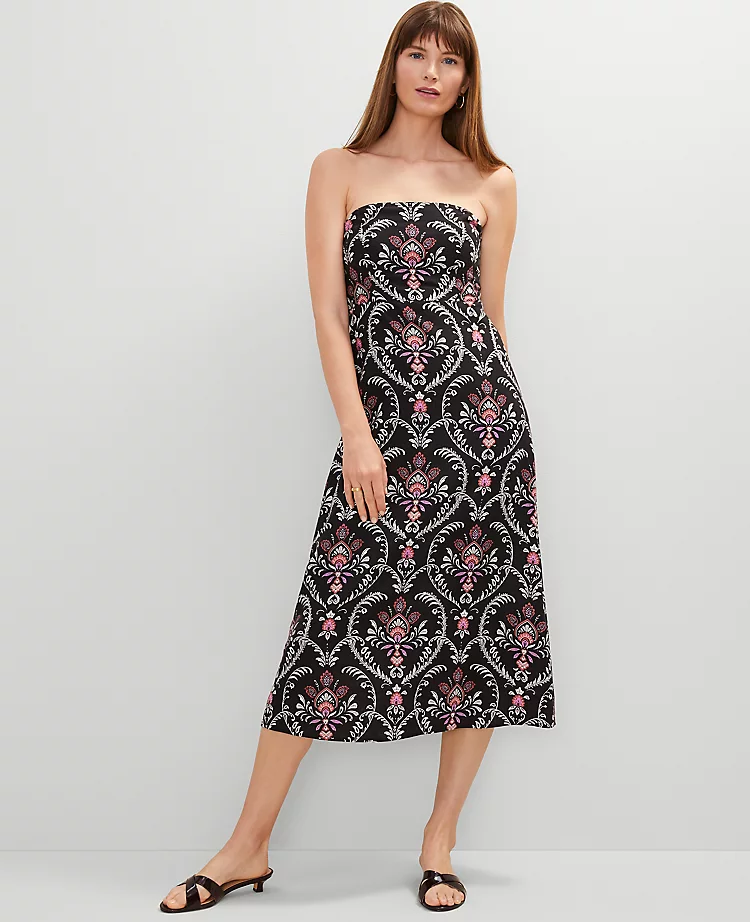 Floral Linen Blend Midi Dress