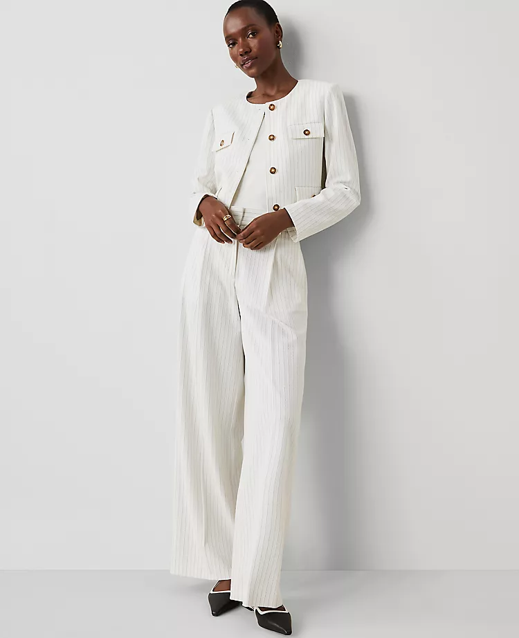 The Petite Pleated Wide-Leg Pant in Pinstripe