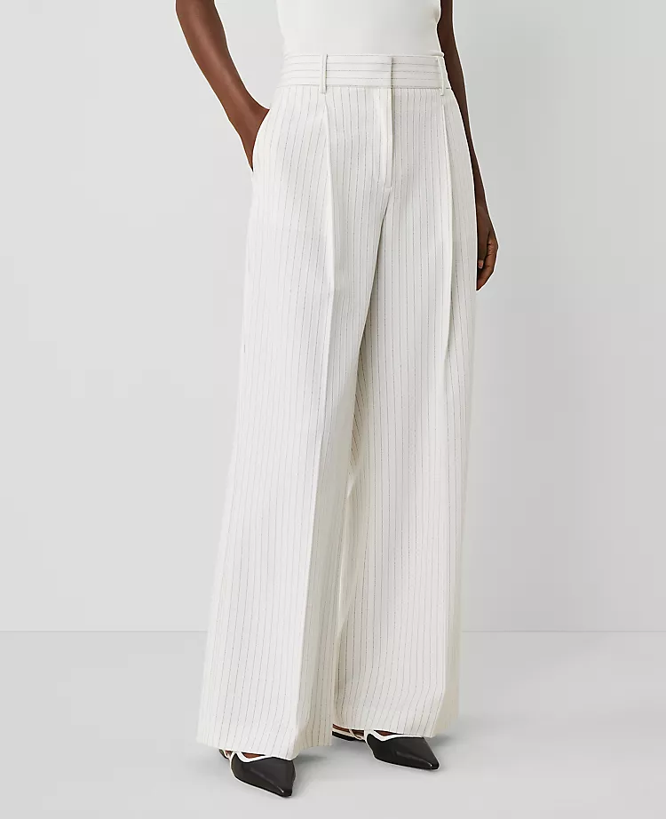 The Petite Pleated Wide-Leg Pant in Pinstripe