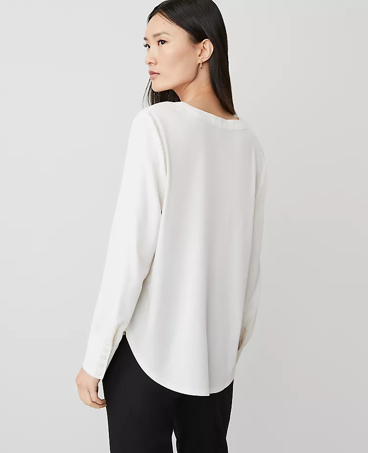 Petite Mixed Media Pleat Front Top