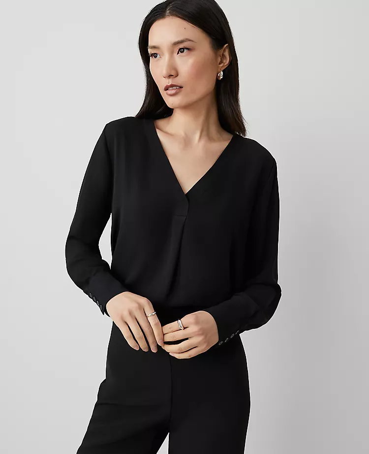 Petite Mixed Media Pleat Front Top
