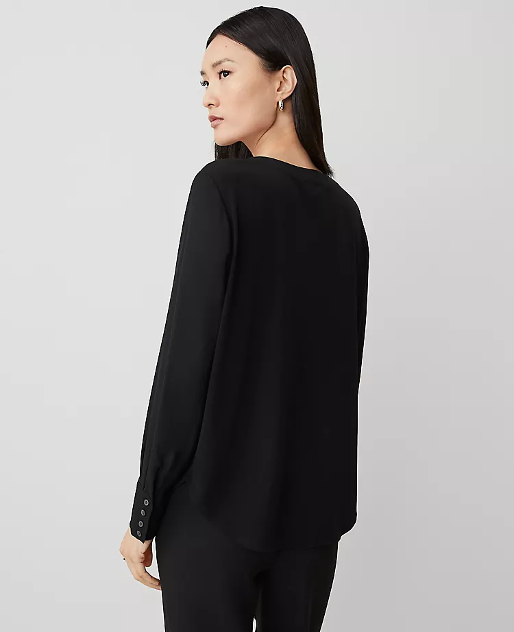 Petite Mixed Media Pleat Front Top