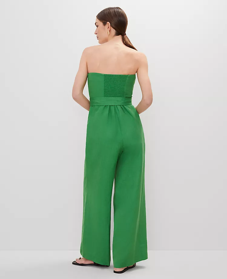 Belted Strapless Linen Blend Jumpsuit
