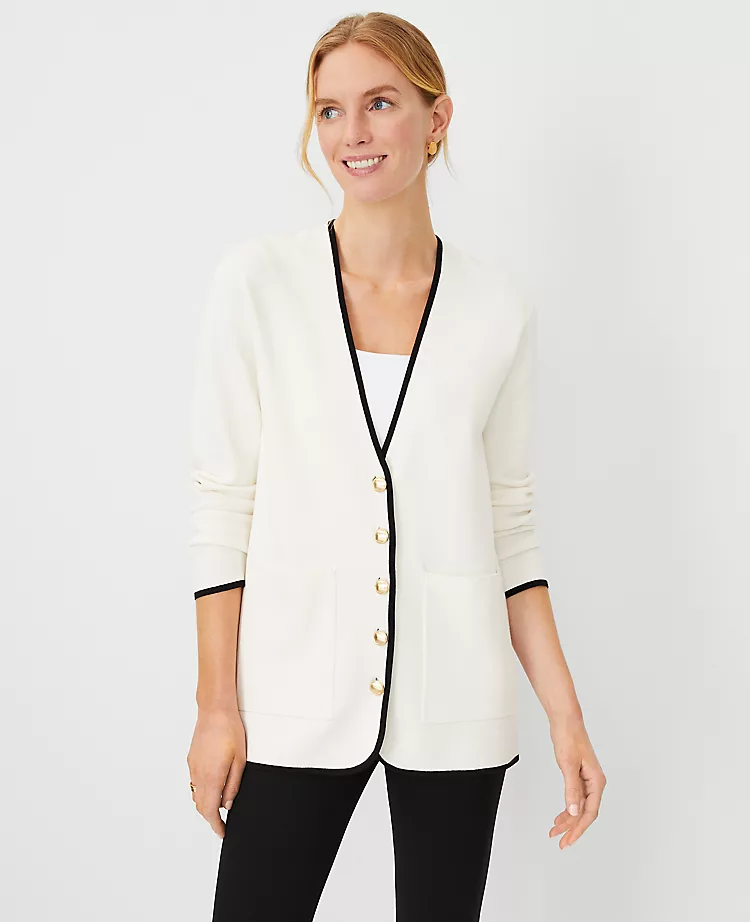 Petite Tipped V-Neck Sweater Blazer