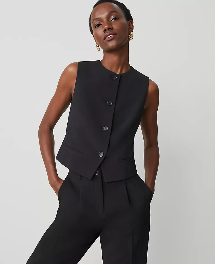 The Petite Cropped Vest in Fluid Crepe