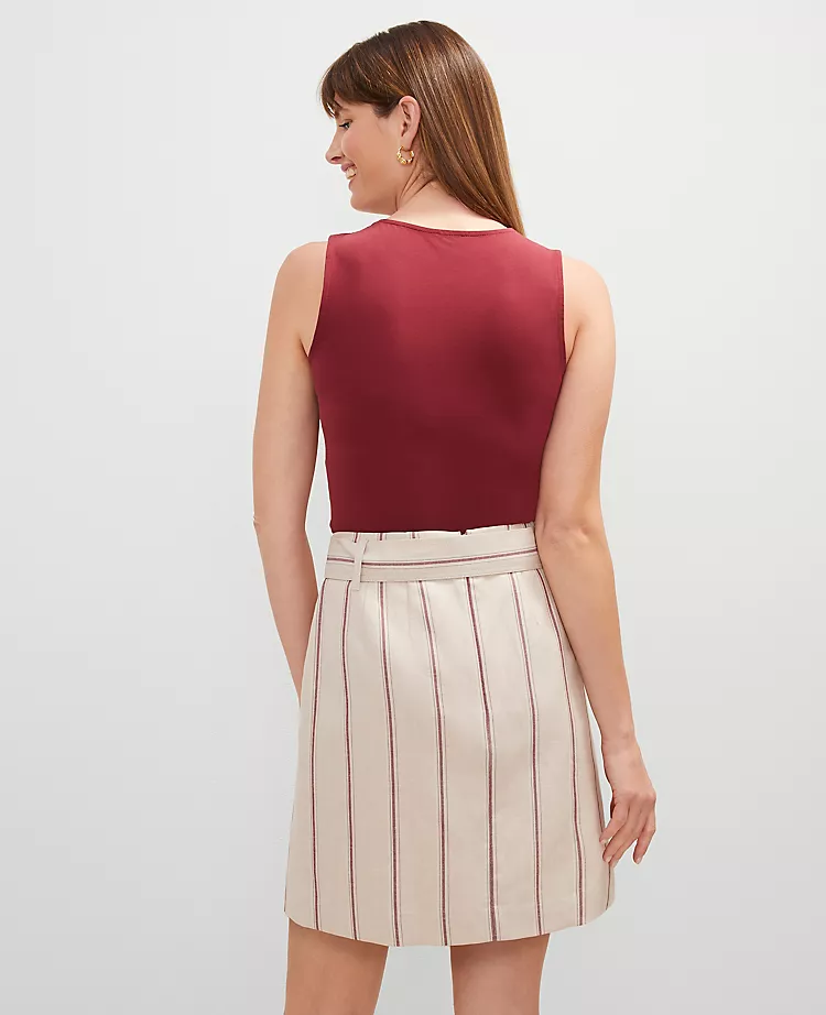 Pinstripe Belted Wrap Skirt