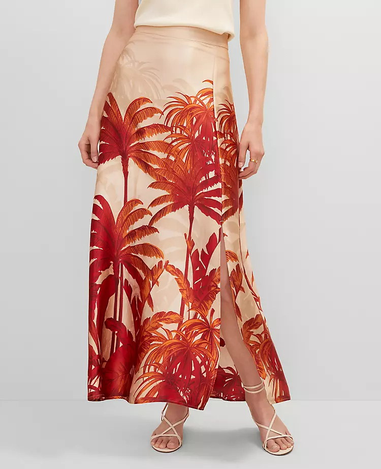 Studio Collection Silk Maxi Skirt in Tropical Print