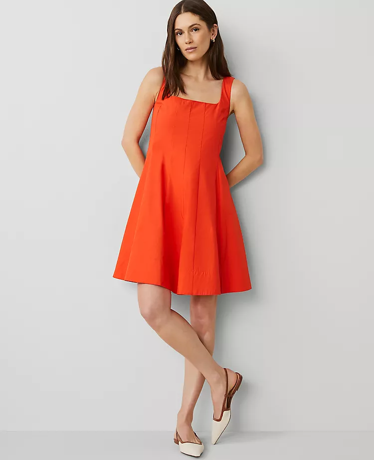 Petite Square Neck Seamed Flare Dress
