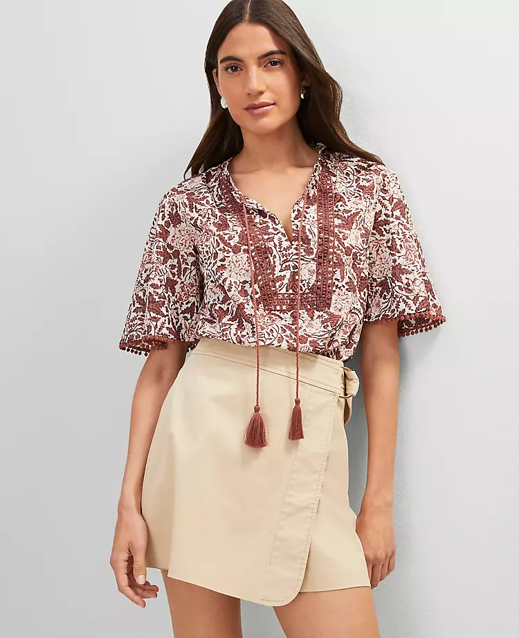Weekend Collection Floral Tie Neck Blouse