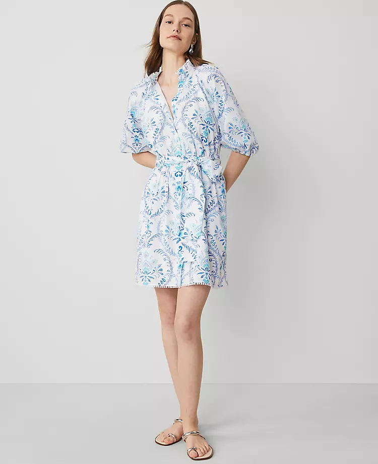 Floral Split Neck Flare Dress