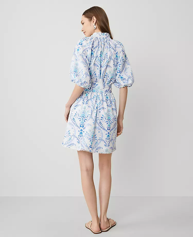 Floral Split Neck Flare Dress