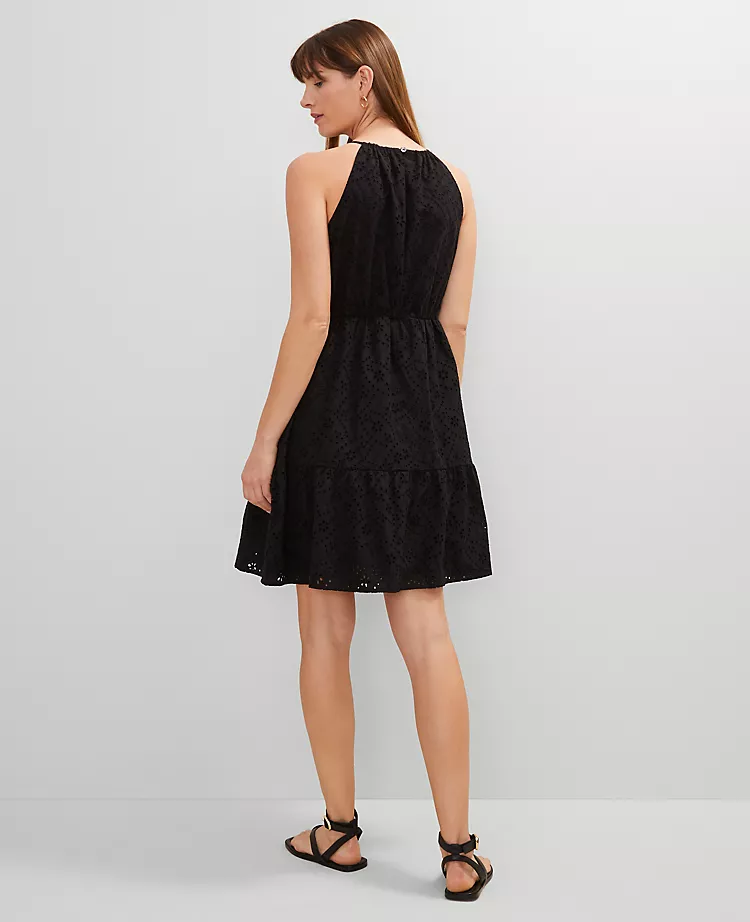 Eyelet Halter Flare Dress
