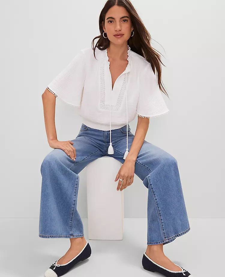 Weekend Collection Linen Blend Tie Neck Blouse